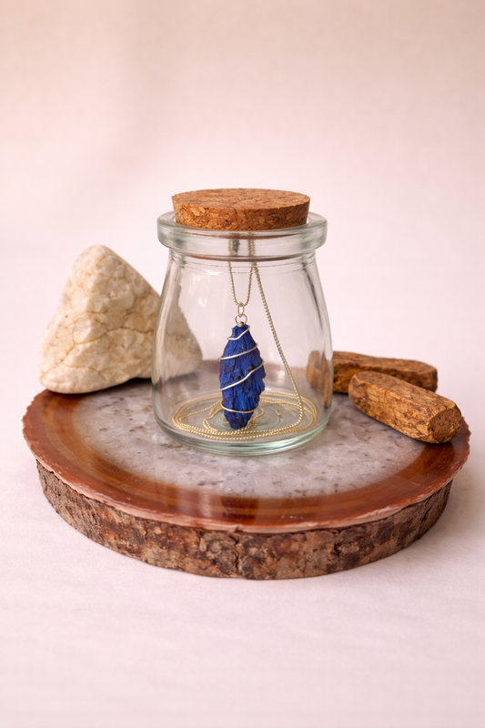 Collar de cuarzo Cianita azul