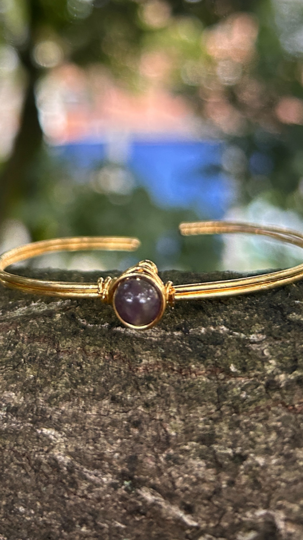 Pulsera delgada tipo bola con cuarzo Amatista
