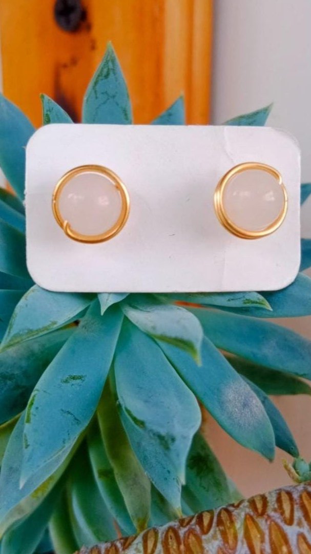 Aretes de cuarzo rosa tipo bola