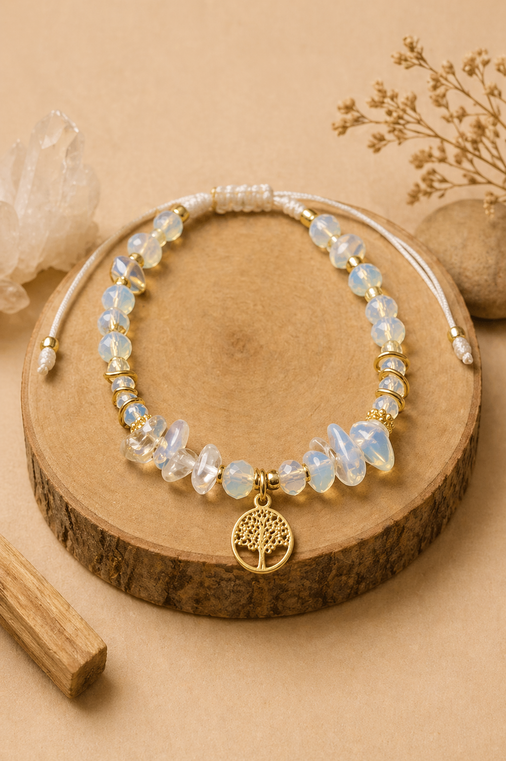 Pulsera de cuarzo coral con murano
