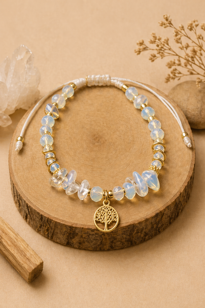 Pulsera de cuarzo coral con murano