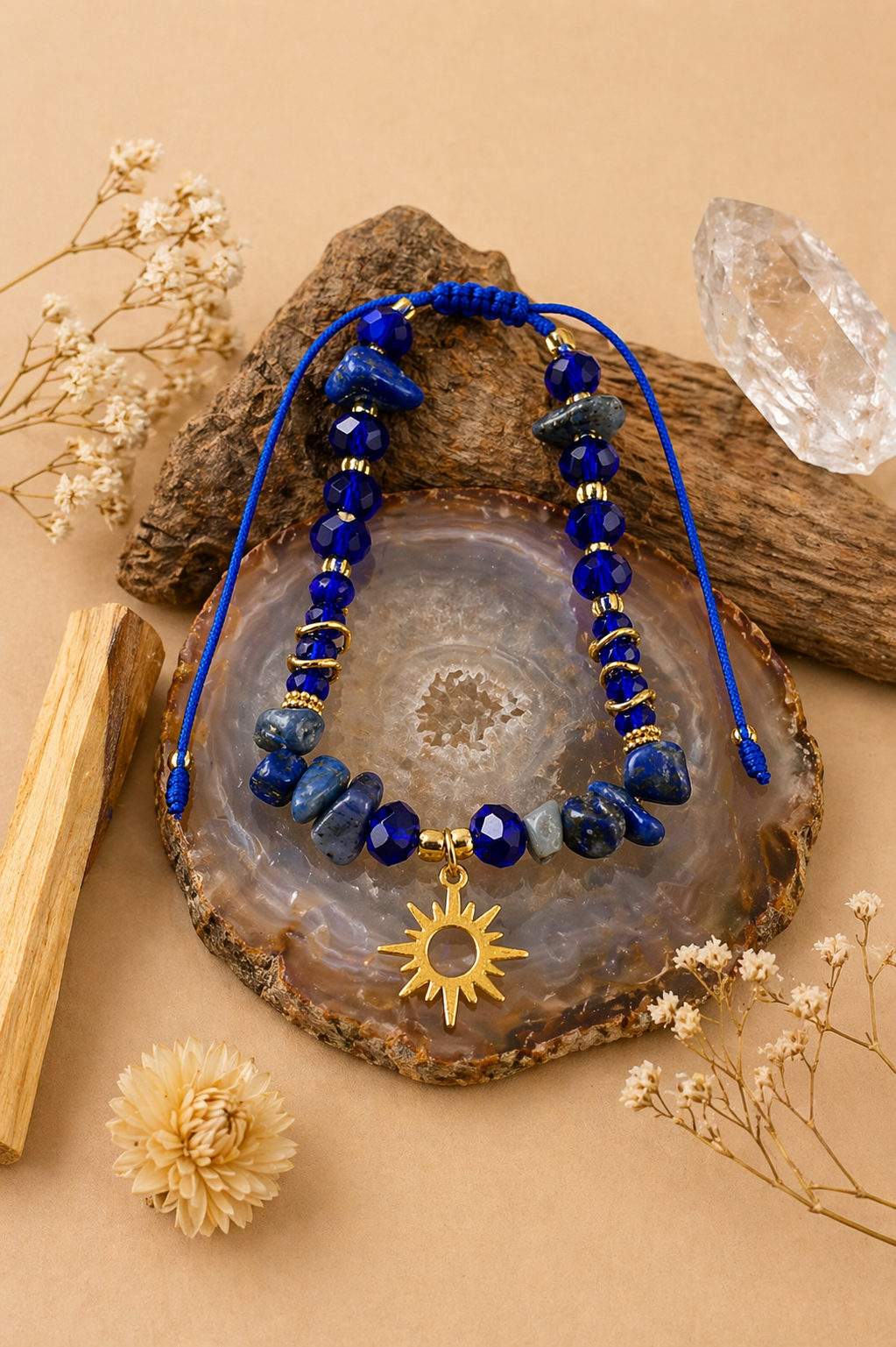 Pulsera de cuarzo Lapislazuli con murano