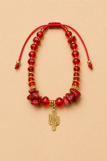 Pulsera de cuarzo coral con murano