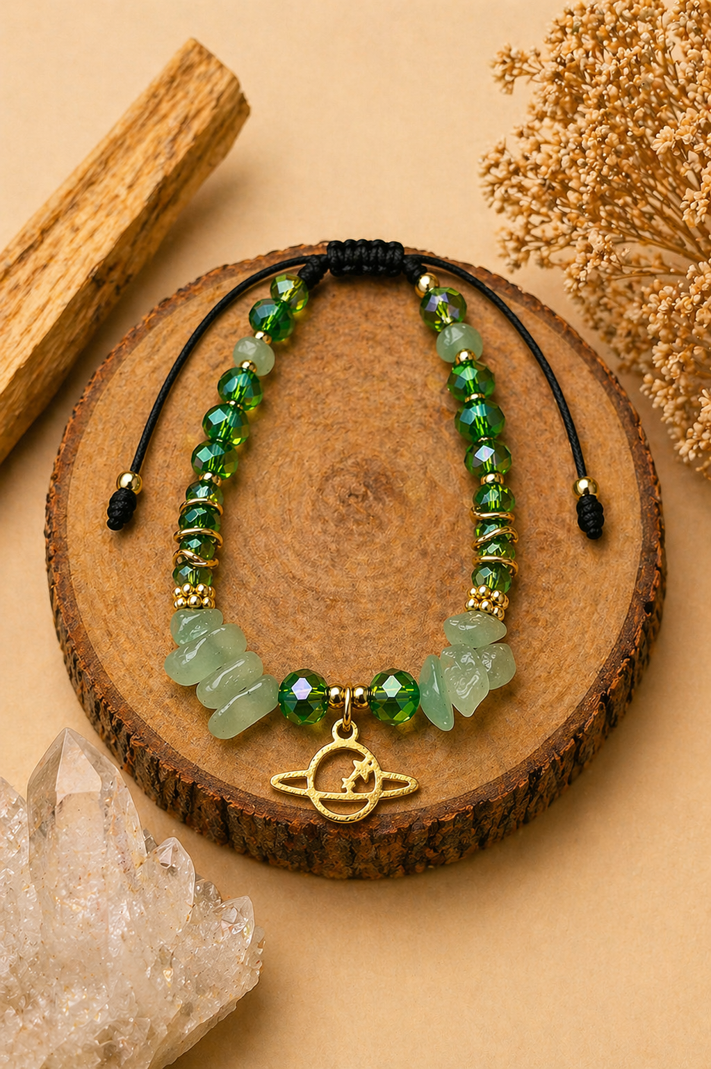Pulsera de cuarzo jade con murano