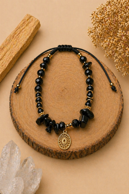 Pulsera de cuarzo ónix con murano