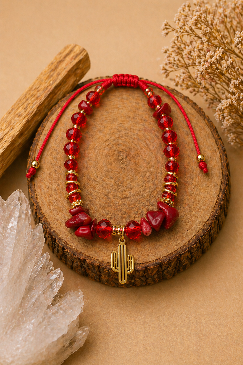 Pulsera de cuarzo coral con murano