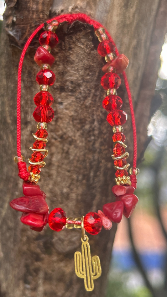 Pulsera de cuarzo coral con murano